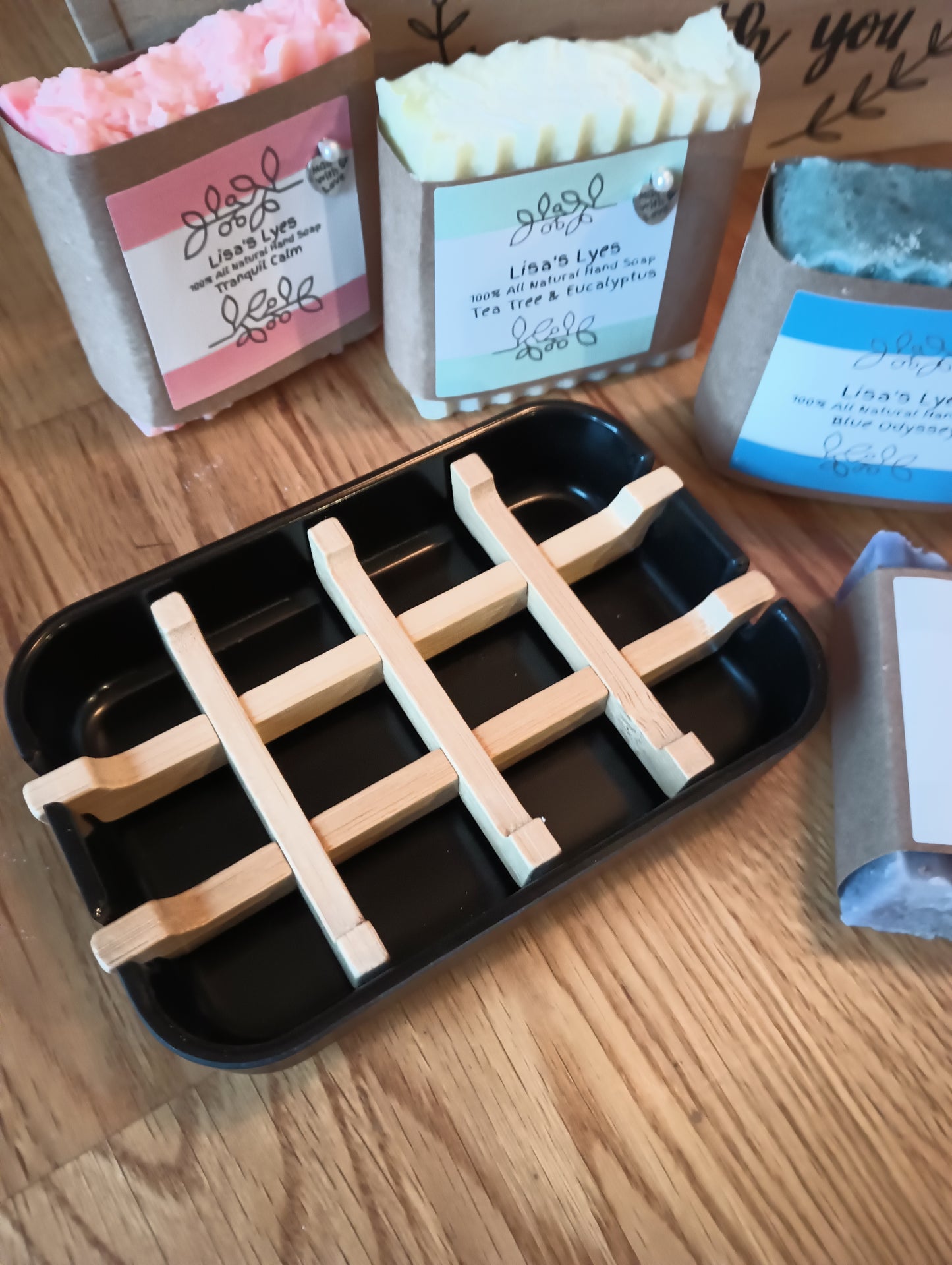 Black Soap Dish with Bamboo Inlay