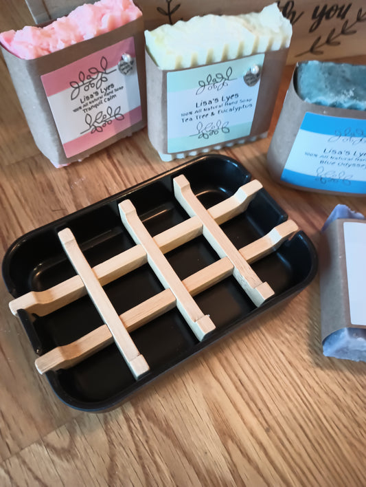 Black Soap Dish with Bamboo Inlay