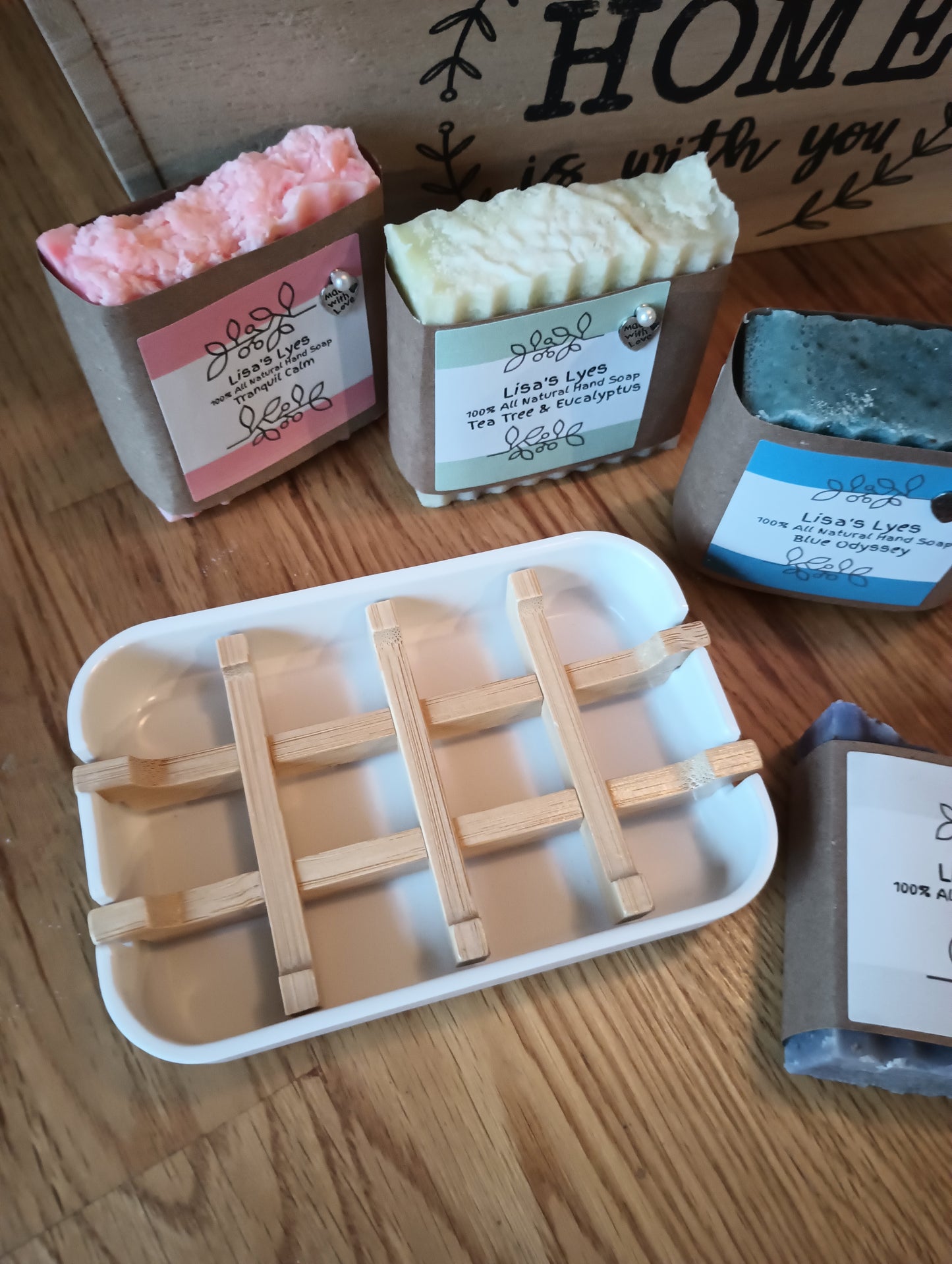 White Soap dish with Bamboo Inlay